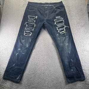 Decibel Jeans Mens 42x32 Blue Cotton Denim Straight Distressed Workwear Faded